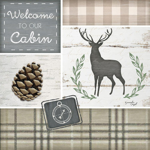 Welcome to Our Cabin White Modern Wood Framed Art Print with Double Matting by Pugh, Jennifer