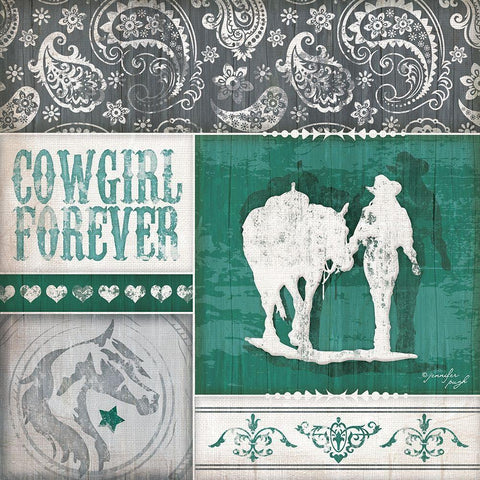 Cowgirl Forever Black Ornate Wood Framed Art Print with Double Matting by Pugh, Jennifer