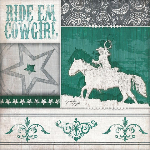 Ride Em Cowgirl Black Ornate Wood Framed Art Print with Double Matting by Pugh, Jennifer