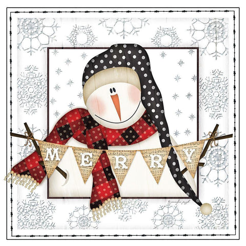 Merry Snowman Black Modern Wood Framed Art Print by Pugh, Jennifer