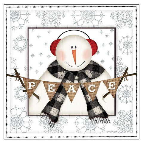 Peace Snowman White Modern Wood Framed Art Print by Pugh, Jennifer