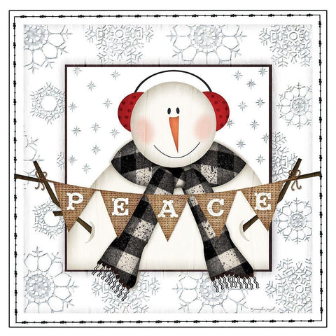 Peace Snowman Black Ornate Wood Framed Art Print with Double Matting by Pugh, Jennifer