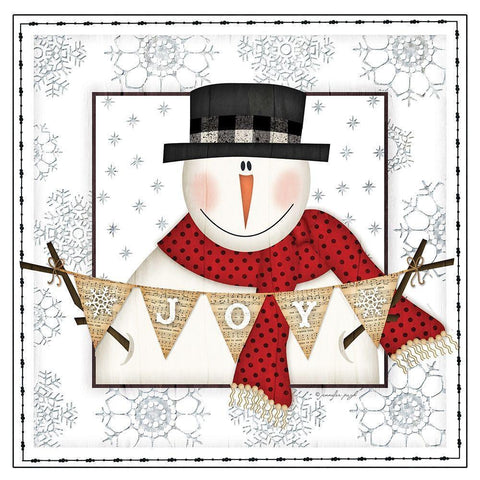 Joy Snowman Black Modern Wood Framed Art Print by Pugh, Jennifer