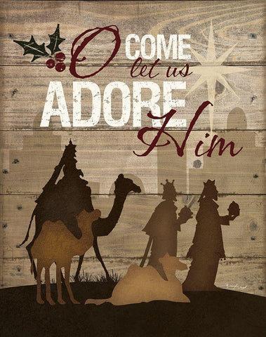 Let Us Adore Him Black Ornate Wood Framed Art Print with Double Matting by Pugh, Jennifer