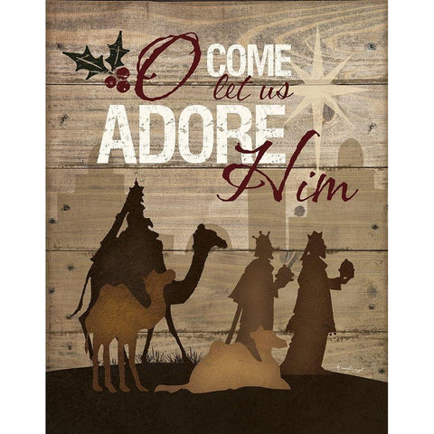 Let Us Adore Him Gold Ornate Wood Framed Art Print with Double Matting by Pugh, Jennifer