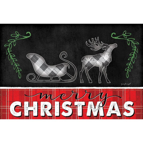 Merry Christmas Black Modern Wood Framed Art Print with Double Matting by Pugh, Jennifer