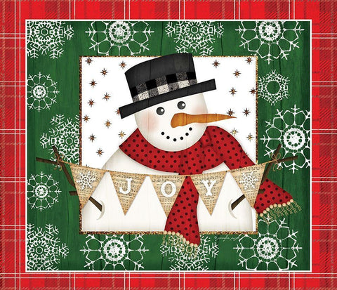 Joy Snowman Black Ornate Wood Framed Art Print with Double Matting by Pugh, Jennifer