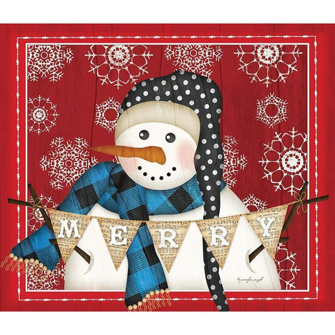 Merry Snowman Gold Ornate Wood Framed Art Print with Double Matting by Pugh, Jennifer