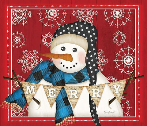 Merry Snowman White Modern Wood Framed Art Print with Double Matting by Pugh, Jennifer