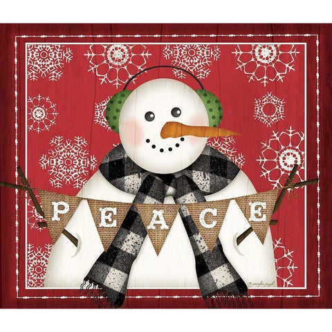 Peace Snowman Gold Ornate Wood Framed Art Print with Double Matting by Pugh, Jennifer