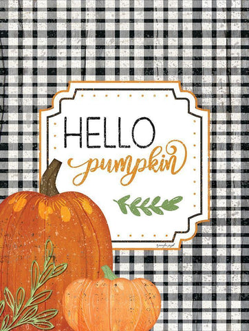 Hello Pumpkin White Modern Wood Framed Art Print with Double Matting by Pugh, Jennifer