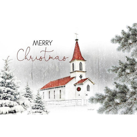 Merry Christmas Church Gold Ornate Wood Framed Art Print with Double Matting by Pugh, Jennifer