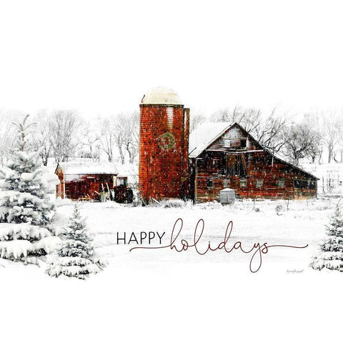 Happy Holidays Barn Black Modern Wood Framed Art Print with Double Matting by Pugh, Jennifer