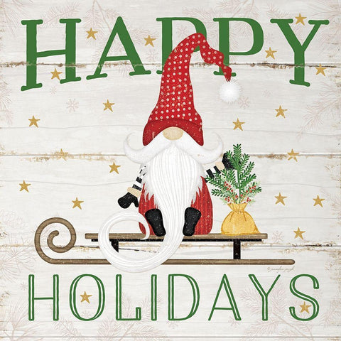 Happy Holidays Gnome Black Modern Wood Framed Art Print with Double Matting by Pugh, Jennifer