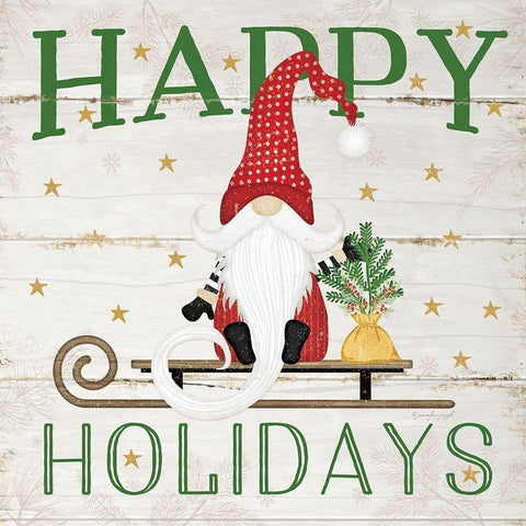 Happy Holidays Gnome Black Ornate Wood Framed Art Print with Double Matting by Pugh, Jennifer