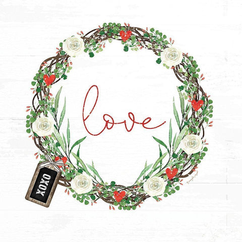 Love Wreath White Modern Wood Framed Art Print with Double Matting by Pugh, Jennifer