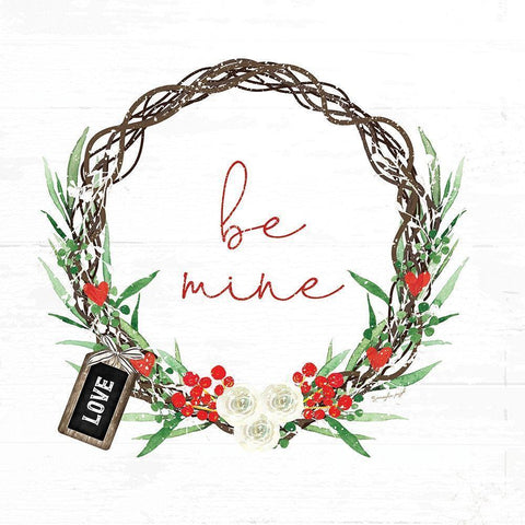 Be Mine Wreath White Modern Wood Framed Art Print by Pugh, Jennifer