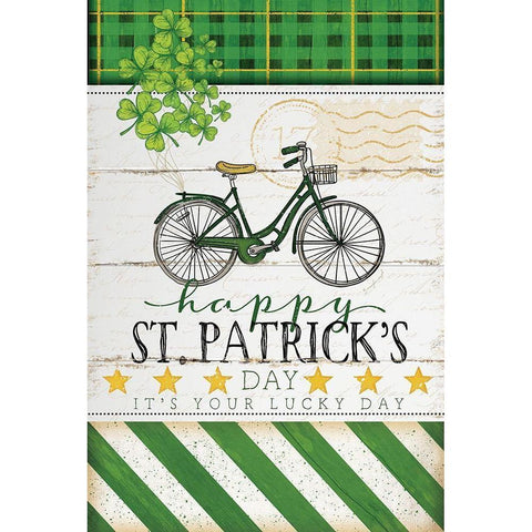 Happy St. Patricks Bike White Modern Wood Framed Art Print by Pugh, Jennifer