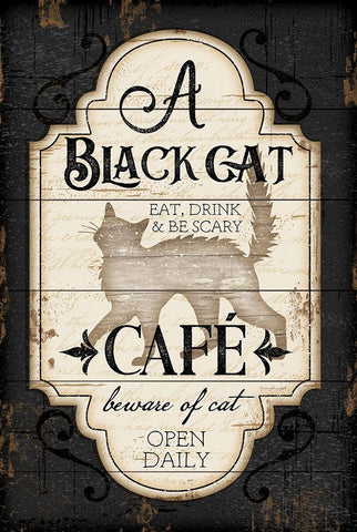 Black Cat CafÃ© Black Ornate Wood Framed Art Print with Double Matting by Pugh, Jennifer
