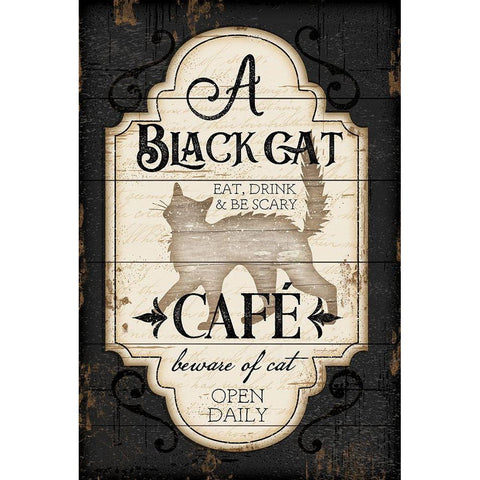 Black Cat CafÃ© Black Modern Wood Framed Art Print with Double Matting by Pugh, Jennifer