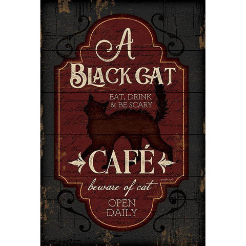 Black Cat CafÃ© Gold Ornate Wood Framed Art Print with Double Matting by Pugh, Jennifer