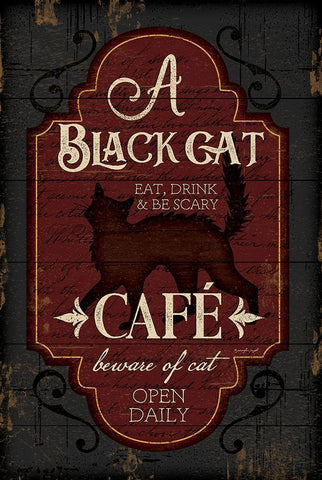 Black Cat CafÃ© White Modern Wood Framed Art Print with Double Matting by Pugh, Jennifer