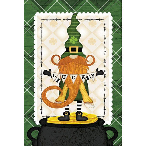 St. Patricks Gnome Gold Ornate Wood Framed Art Print with Double Matting by Pugh, Jennifer