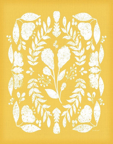 Folk Floral in Yellow White Modern Wood Framed Art Print with Double Matting by Pugh, Jennifer