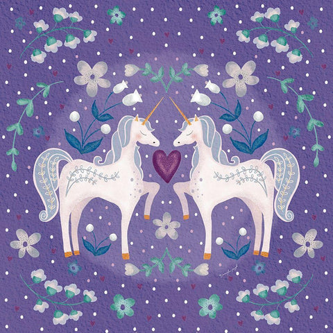 Purple Unicorn I White Modern Wood Framed Art Print with Double Matting by Pugh, Jennifer