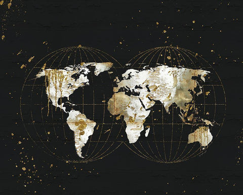World Map Black Ornate Wood Framed Art Print with Double Matting by Pugh, Jennifer