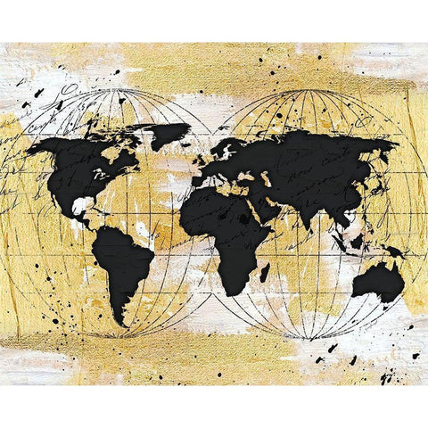 World Map II Black Modern Wood Framed Art Print with Double Matting by Pugh, Jennifer