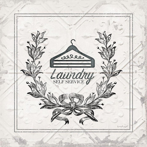 Laundry Self Service Black Ornate Wood Framed Art Print with Double Matting by Pugh, Jennifer