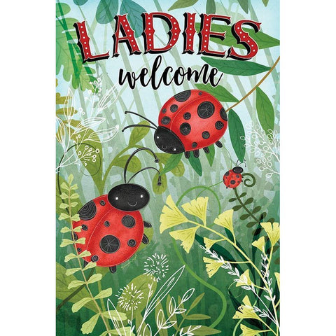 Welcome Ladybugs Gold Ornate Wood Framed Art Print with Double Matting by Pugh, Jennifer