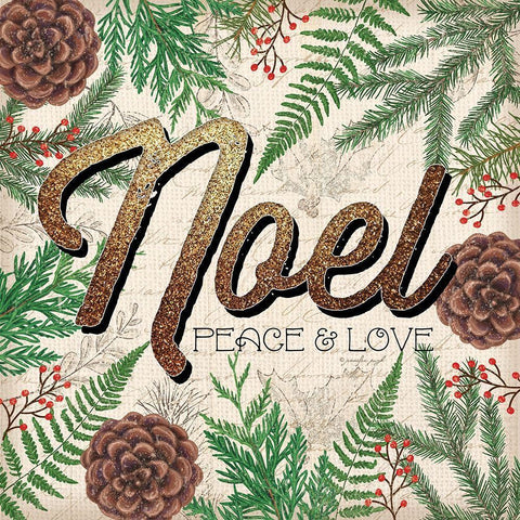 Peace and Love Noel Gold Ornate Wood Framed Art Print with Double Matting by Pugh, Jennifer