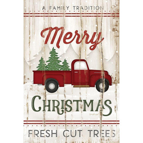 Merry Christmas Truck White Modern Wood Framed Art Print by Pugh, Jennifer