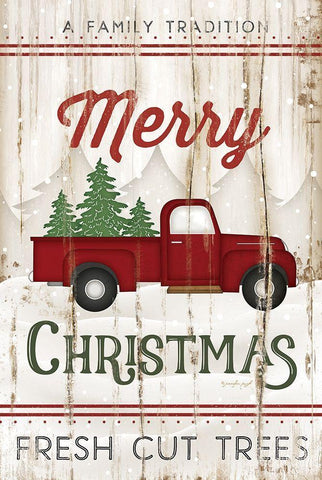 Merry Christmas Truck Black Ornate Wood Framed Art Print with Double Matting by Pugh, Jennifer