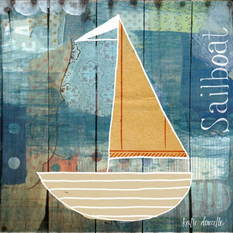 Sailboat Collage White Modern Wood Framed Art Print by Doucette, Katie