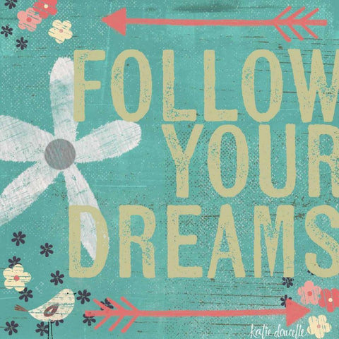 Follow Your Dreams White Modern Wood Framed Art Print with Double Matting by Doucette, Katie