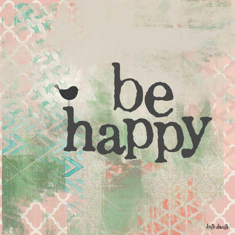 Be Happy - Pink White Modern Wood Framed Art Print with Double Matting by Doucette, Katie