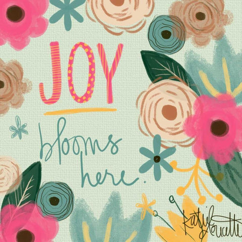 Joy Blooms Here Black Ornate Wood Framed Art Print with Double Matting by Doucette, Katie