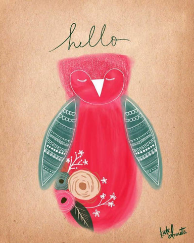 Hello Owl White Modern Wood Framed Art Print with Double Matting by Doucette, Katie