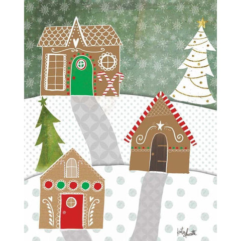 Gingerbread Houses White Modern Wood Framed Art Print by Doucette, Katie