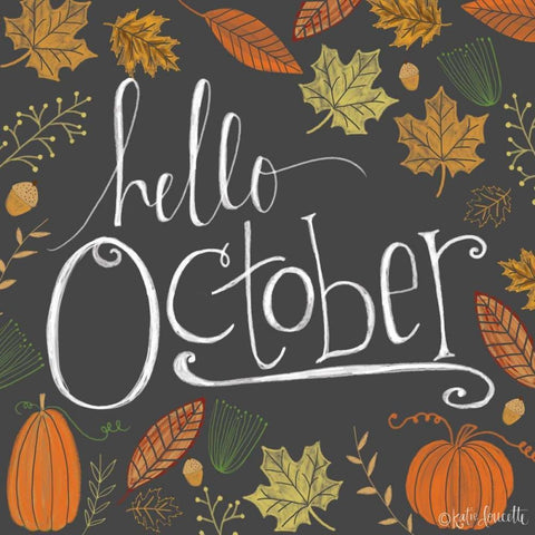 Hello October White Modern Wood Framed Art Print with Double Matting by Doucette, Katie