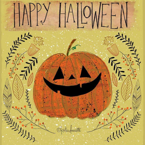 Happy Halloween Black Modern Wood Framed Art Print with Double Matting by Doucette, Katie