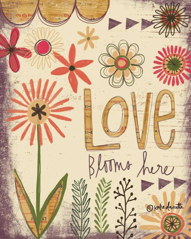 Love Blooms Here White Modern Wood Framed Art Print with Double Matting by Doucette, Katie