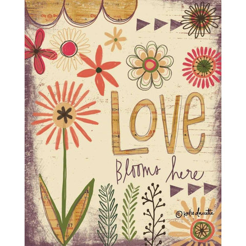 Love Blooms Here Gold Ornate Wood Framed Art Print with Double Matting by Doucette, Katie