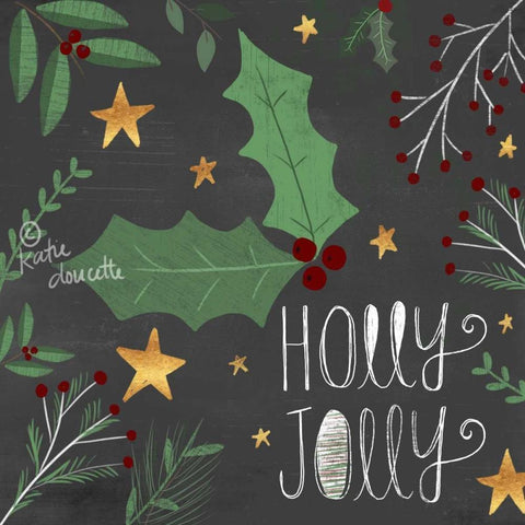 Holly Jolly Black Modern Wood Framed Art Print with Double Matting by Doucette, Katie