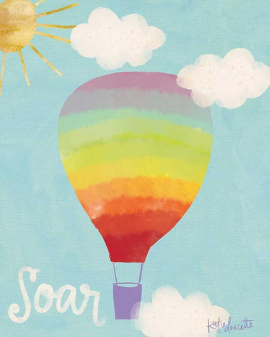 Rainbow Hot Air Balloon White Modern Wood Framed Art Print with Double Matting by Doucette, Katie