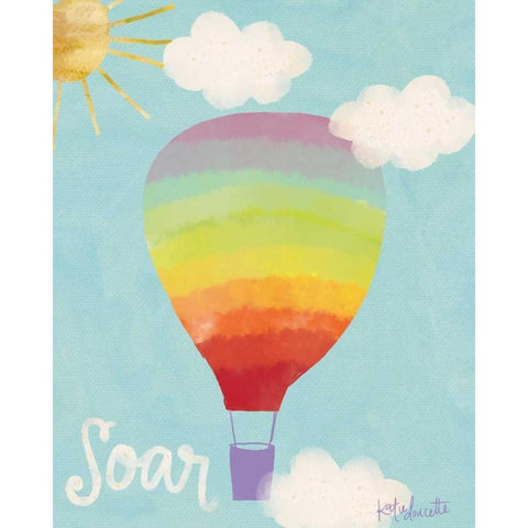 Rainbow Hot Air Balloon White Modern Wood Framed Art Print by Doucette, Katie