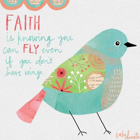 Faith Watercolor Bird White Modern Wood Framed Art Print by Doucette, Katie